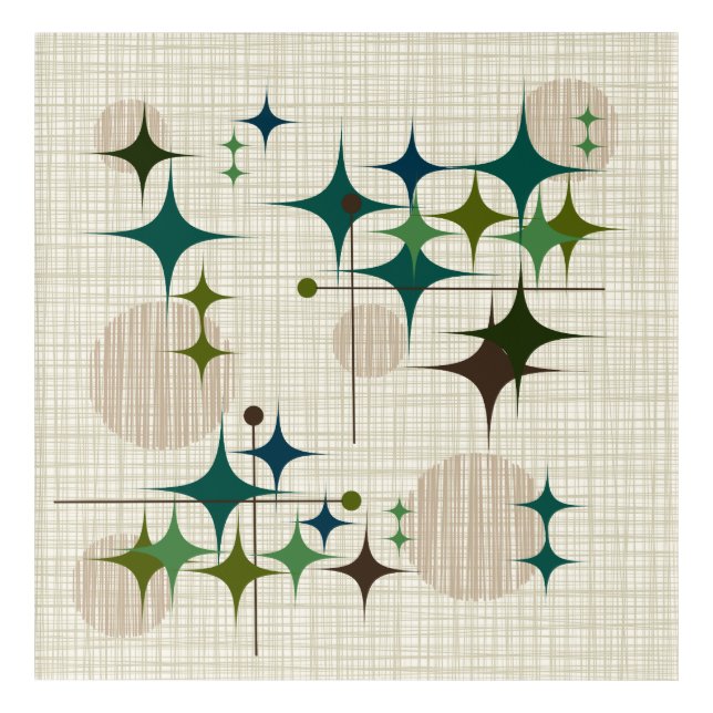 Mid Century Modern Starbursts and Globes Acrylic Print (Front)