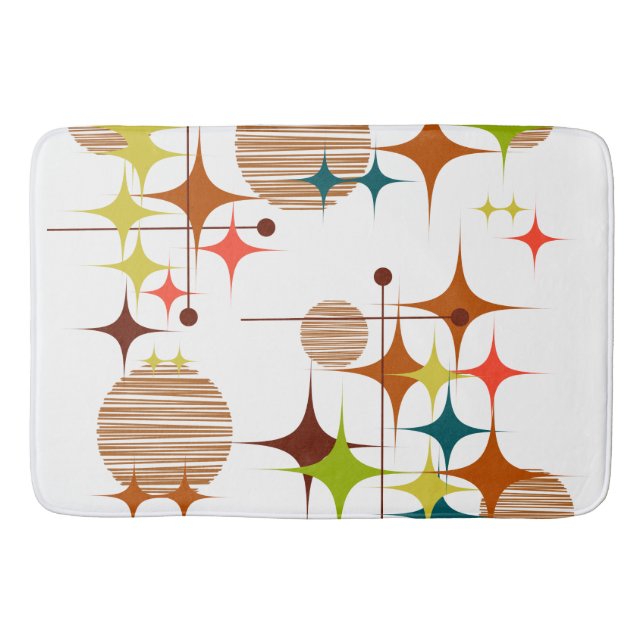 Mid Century Modern Starbursts and Globes Bath Mat (Front)