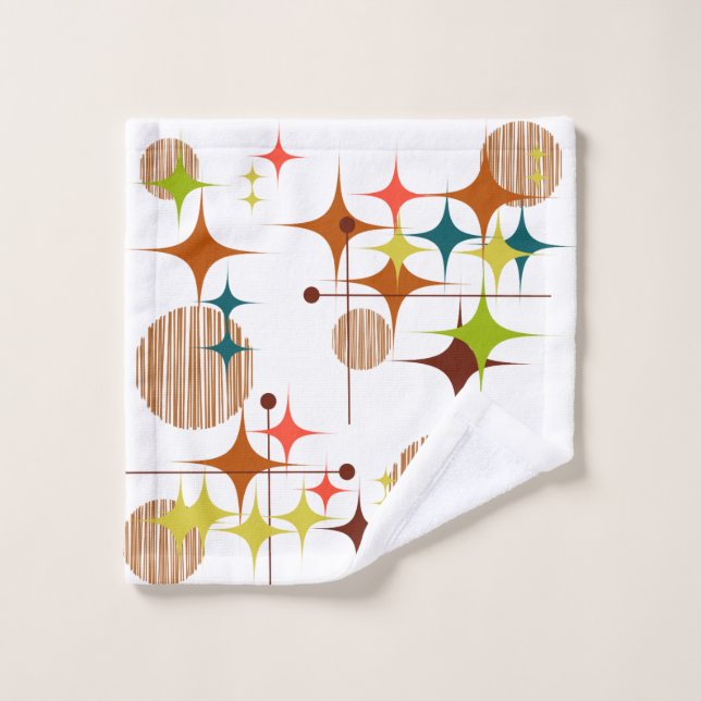 Mid Century Modern Starbursts and Globes Bath Towel Set (Wash Cloth)