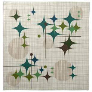 Mid Century Modern Starbursts and Globes Cloth Napkin