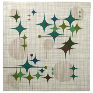 Mid Century Modern Starbursts and Globes Cloth Napkin