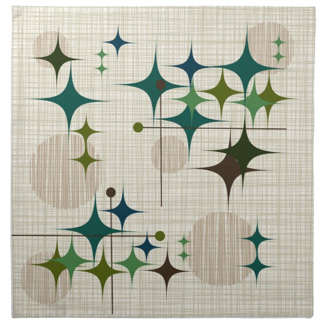 Mid Century Modern Starbursts and Globes Cloth Napkin (Front)