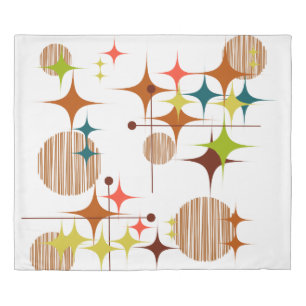 Mid Century Modern Starbursts and Globes Duvet Cover
