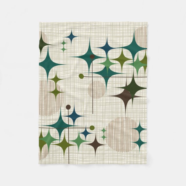 Mid Century Modern Starbursts and Globes Fleece Blanket (Front)