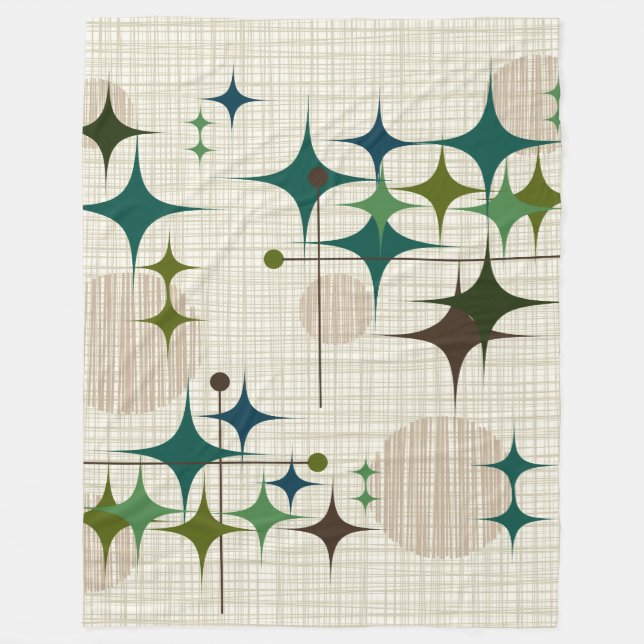 Mid Century Modern Starbursts and Globes Fleece Blanket (Front)