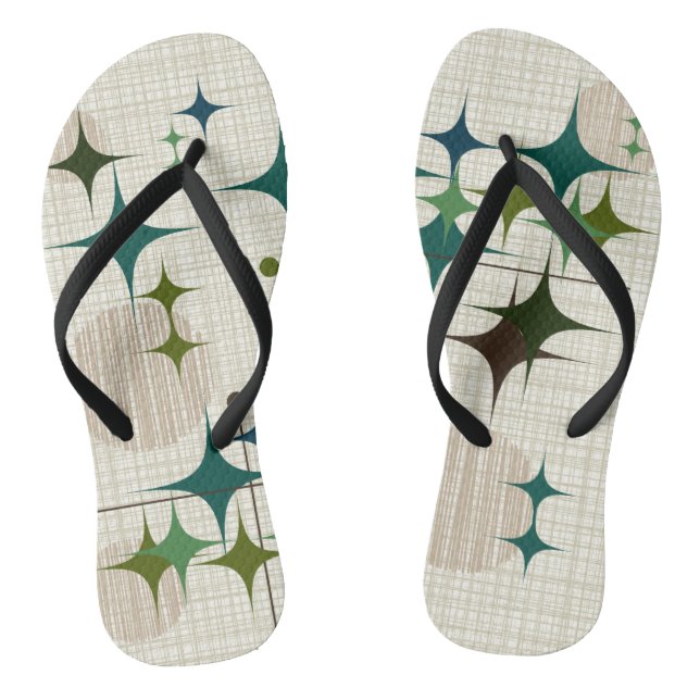 Mid Century Modern Starbursts and Globes Flip Flops (Footbed)