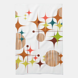Mid Century Modern Starbursts and Globes Kitchen Towel