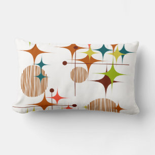 Mid Century Modern Starbursts and Globes Lumbar Pillow