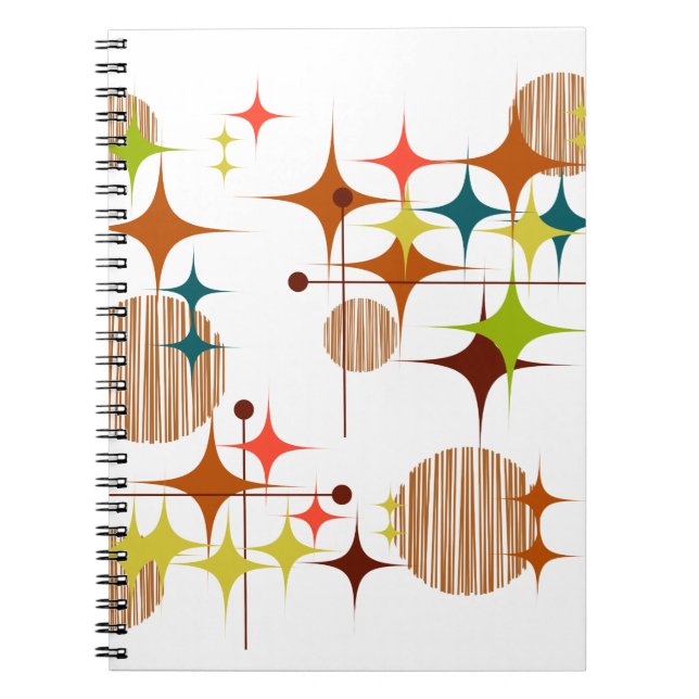 Mid Century Modern Starbursts and Globes Notebook (Front)