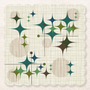 Mid Century Modern Starbursts and Globes Paper Coaster