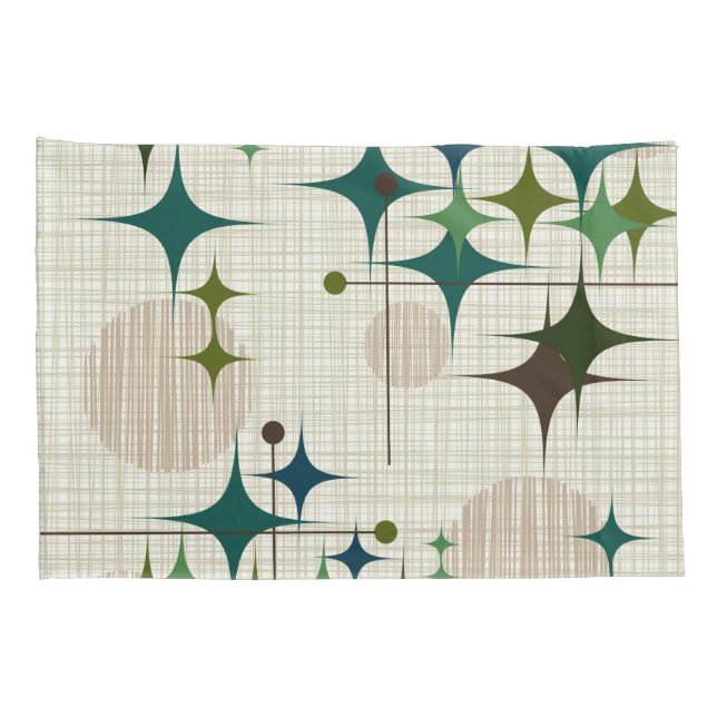 Mid Century Modern Starbursts and Globes Pillow Case (Back-Right)