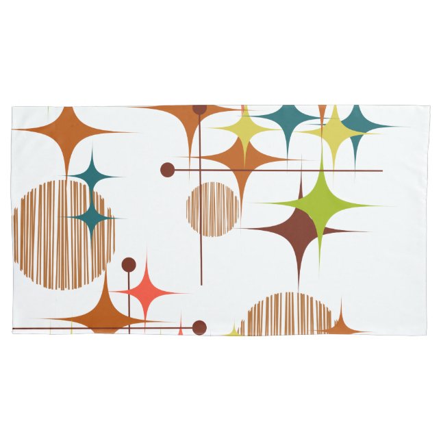 Mid Century Modern Starbursts and Globes Pillow Case (Front-Left)