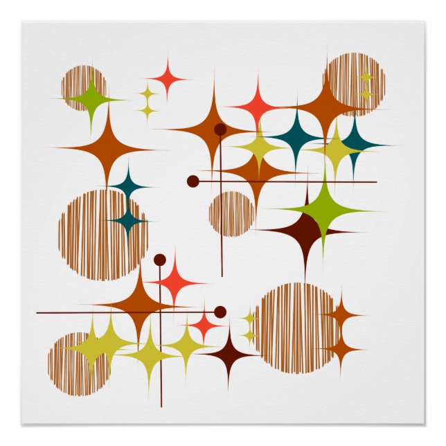 Mid Century Modern Starbursts and Globes Poster (Front)