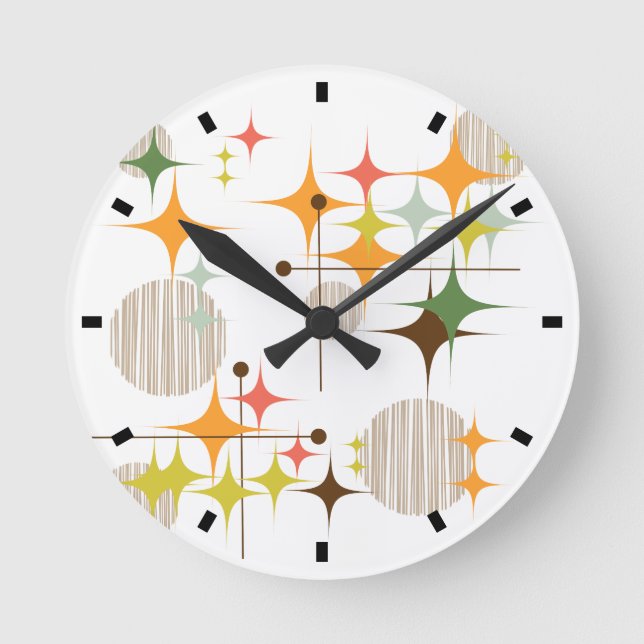 Mid Century Modern Starbursts and Globes Round Clock (Front)