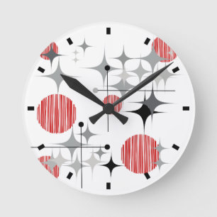 Mid Century Modern Starbursts and Globes Round Clock