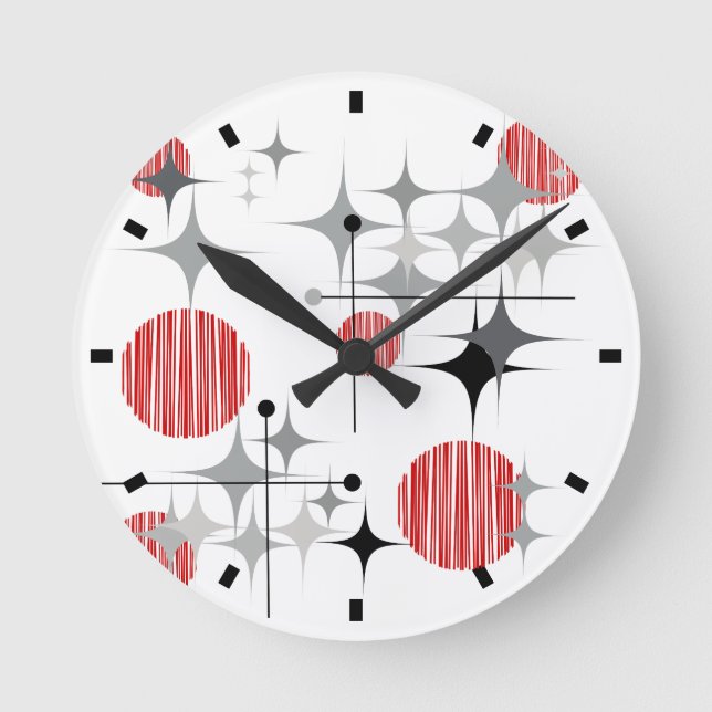Mid Century Modern Starbursts and Globes Round Clock (Front)