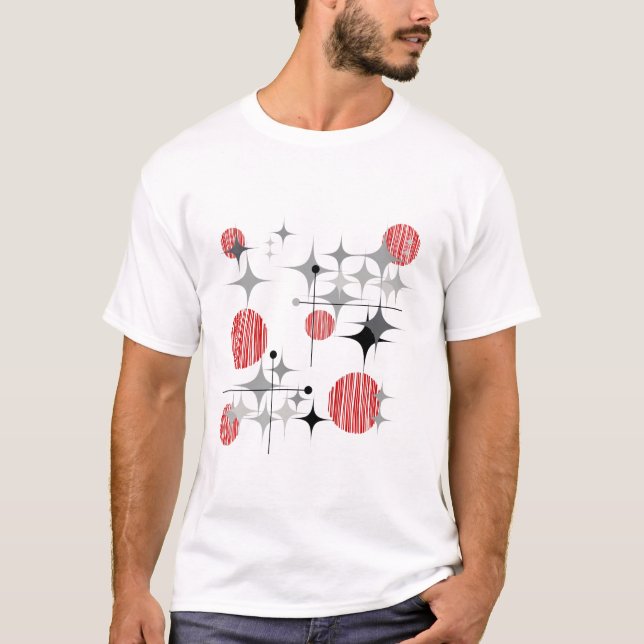 Mid Century Modern Starbursts and Globes T-Shirt (Front)
