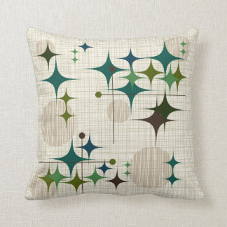 Mid Century Modern Starbursts and Globes Throw Pillow