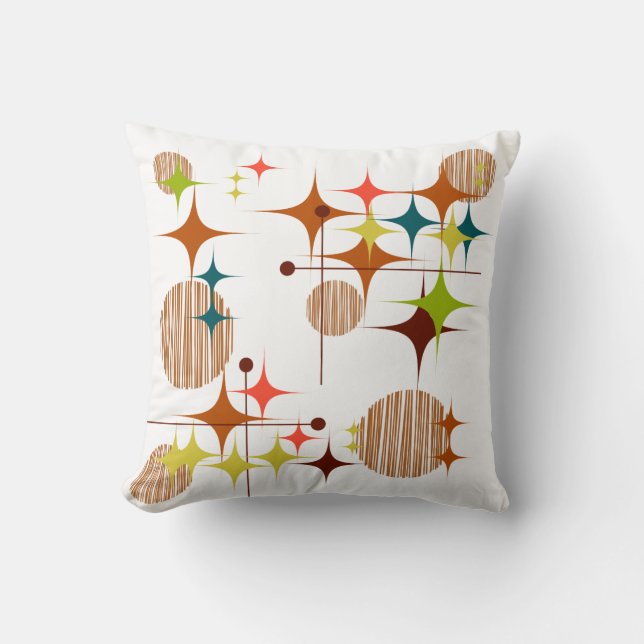 Mid Century Modern Starbursts and Globes Throw Pillow (Front)