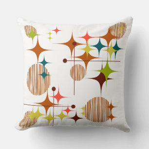 Mid Century Modern Starbursts and Globes Throw Pillow