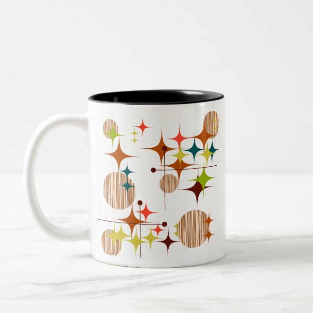 Mid Century Modern Starbursts and Globes Two-Tone Coffee Mug (Left)