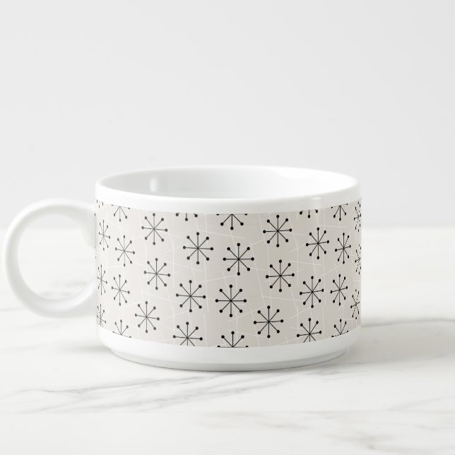 Mid Century Modern Starbursts Beige, White, Black Bowl (Right)