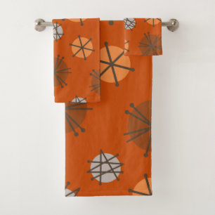 Mid Century Modern Starbursts Burnt Orange Bath Towel Set