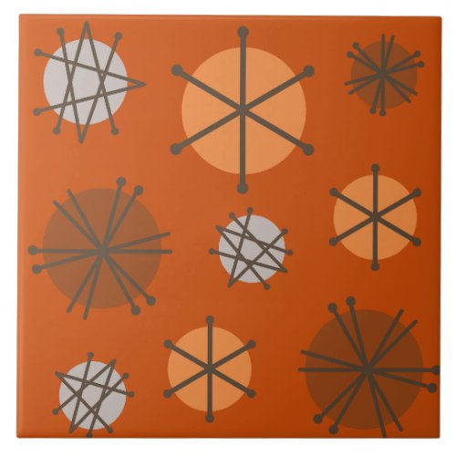 Mid Century Modern Starbursts Burnt Orange Ceramic Tile