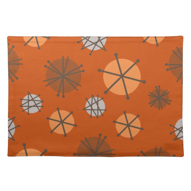 Mid Century Modern Starbursts Burnt Orange Cloth Placemat (Front)