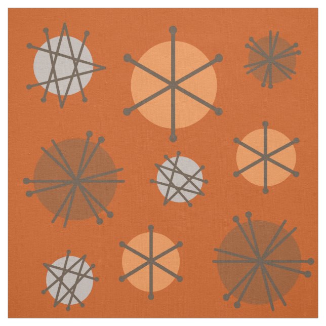 Mid Century Modern Starbursts Burnt Orange Fabric (Swatch)