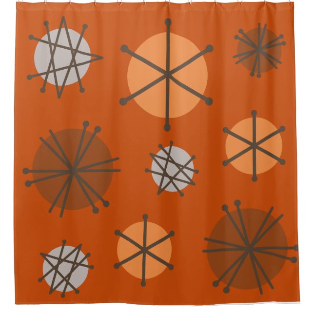 Mid Century Modern Starbursts Burnt Orange Shower Curtain (Front)