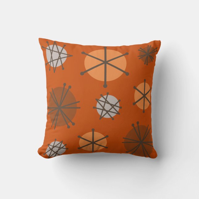 Mid Century Modern Starbursts Burnt Orange Throw Pillow (Front)