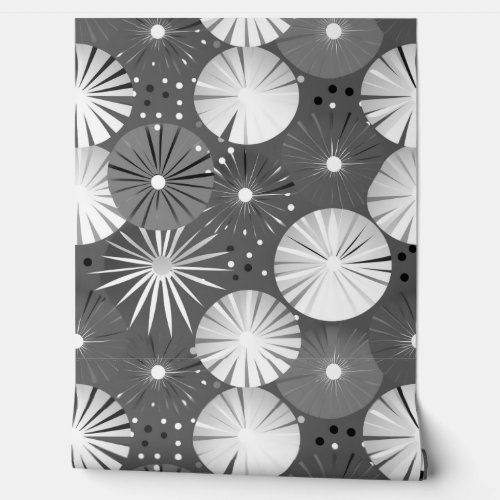 Mid Century Modern Starbursts Gray and White Wallpaper