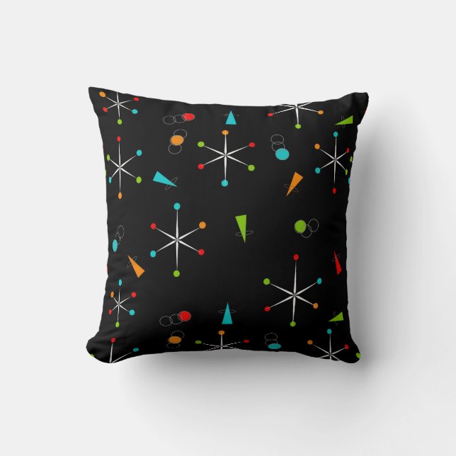 Mid-Century Modern Starbursts llj Throw Pillow (Front)
