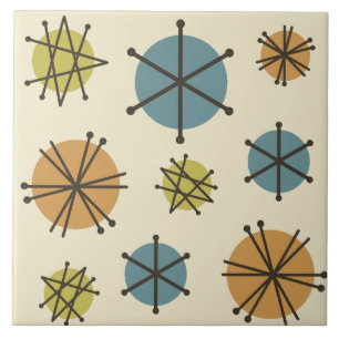Mid Century Modern Starbursts Multicolored Ceramic Tile