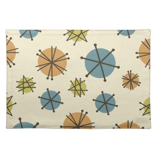 Mid Century Modern Starbursts Multicolored Cloth Placemat