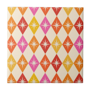 Mid Century Modern Starbursts on Retro Diamonds Ceramic Tile
