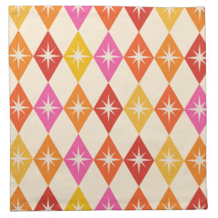 Mid Century Modern Starbursts on Retro Diamonds Cloth Napkin