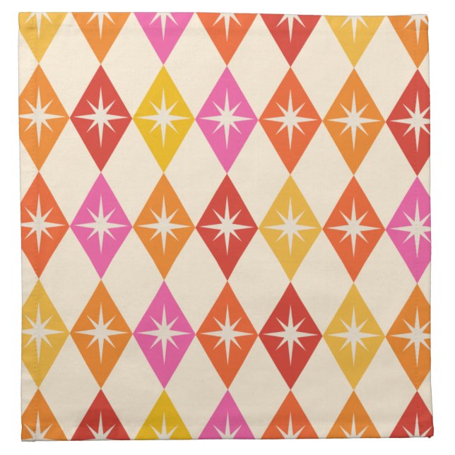 Mid Century Modern Starbursts on Retro Diamonds Cloth Napkin (Front)