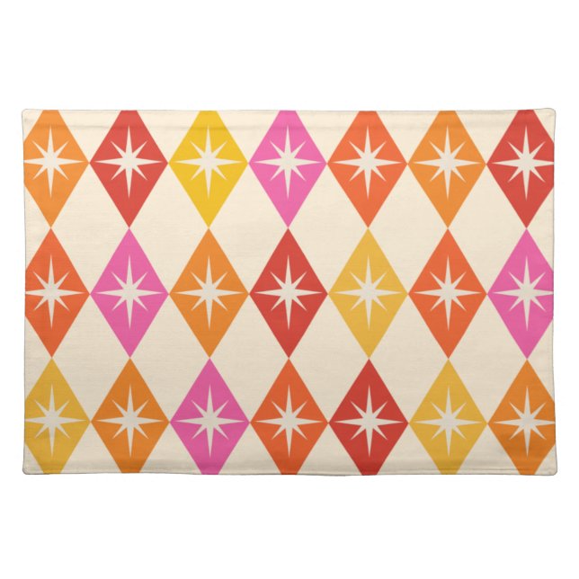 Mid Century Modern Starbursts on Retro Diamonds Cloth Placemat (Front)