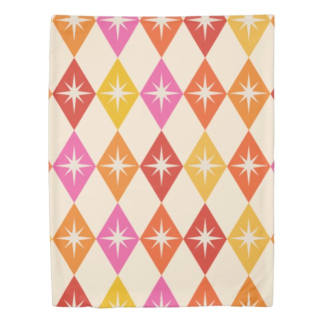 Mid century modern starbursts on retro diamonds duvet cover (Front)