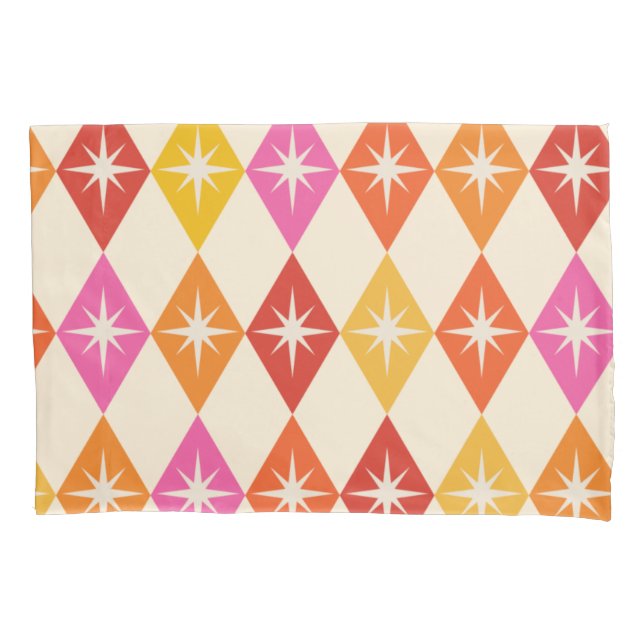 Mid Century Modern Starbursts on Retro Diamonds Pillow Case (Front)