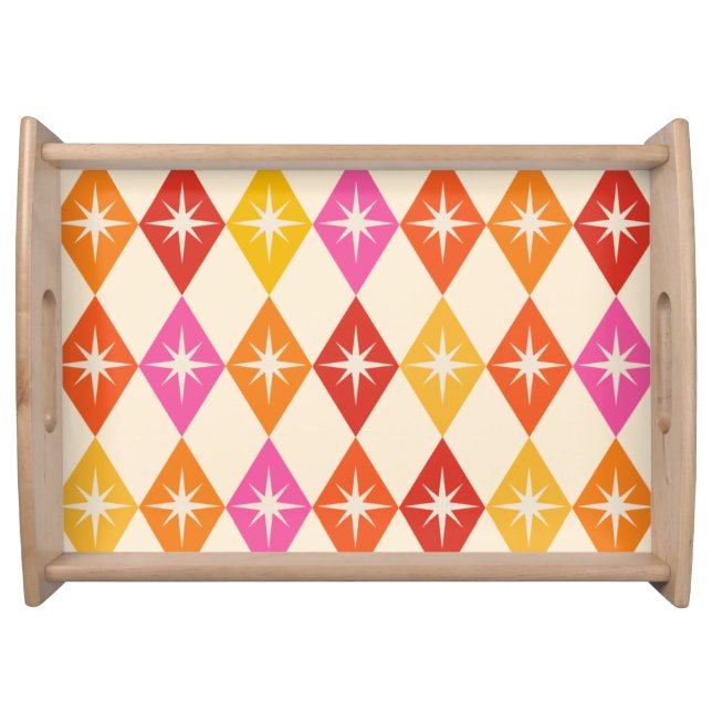 Mid Century Modern Starbursts on Retro Diamonds Serving Tray (Front)