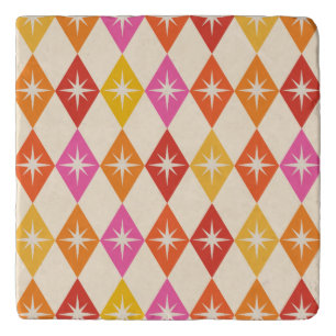 Mid Century Modern Starbursts on Retro Diamonds Trivet