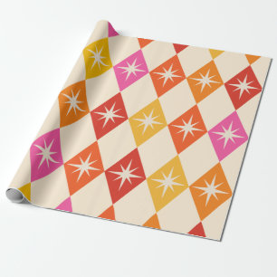 Mid Century Modern Starbursts on Retro Diamonds Wrapping Paper