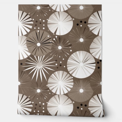 Mid Century Modern Starbursts Sepia and White Wallpaper