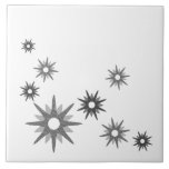 Mid-Century Modern Starbursts | Silver Ceramic Til Ceramic Tile<br><div class="desc">Mid-century modern inspired design featuring vintage retro starbursts in shades of silver gray on a white background. Simple,  clean modern design.</div>