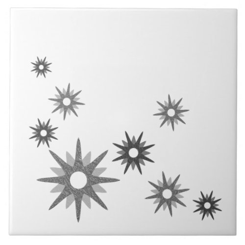 Mid_Century Modern Starbursts  Silver Ceramic Til Ceramic Tile
