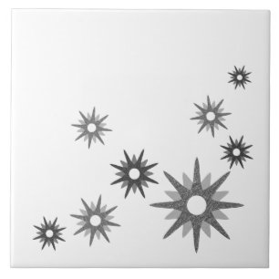 Mid-Century Modern Starbursts Silver Ceramic Tile