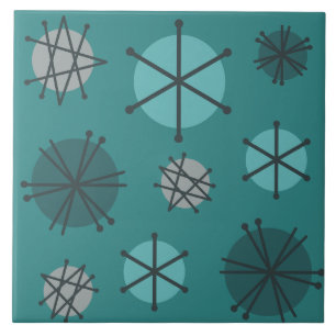 Mid Century Modern Starbursts Teal Ceramic Tile